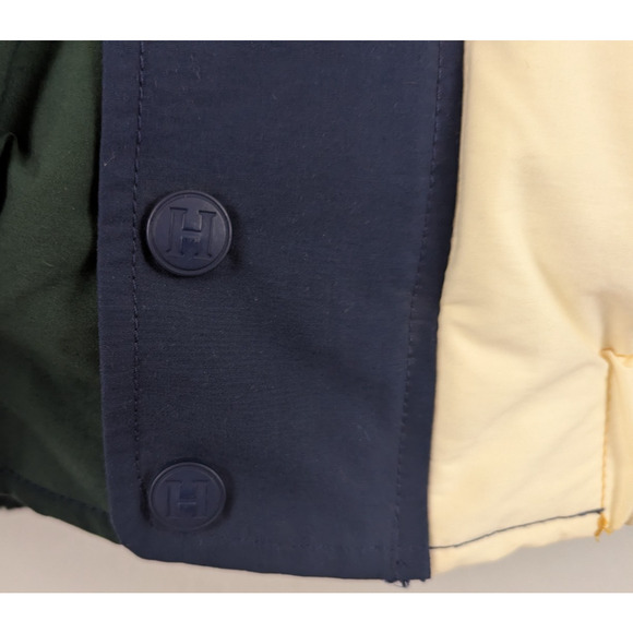 Vintage Tommy Hilfiger sz L Puffer Coat Jacket color block hoodie zips HU - Picture 5 of 14